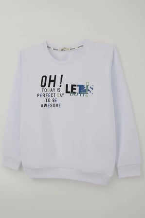 Breeze Erkek Çocuk Sweatshirt Renkli Yazı Baskılı 10-16 Yaş, Beyaz