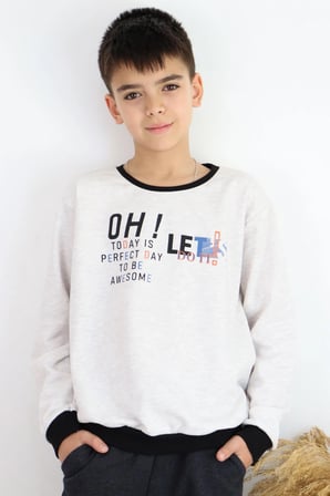 Breeze Erkek Çocuk Sweatshirt Renkli Yazı Baskılı 10-16 Yaş, Bej Melanj