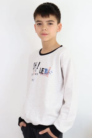 Breeze Erkek Çocuk Sweatshirt Renkli Yazı Baskılı 10-16 Yaş, Bej Melanj