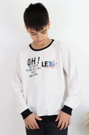 Breeze Erkek Çocuk Sweatshirt Renkli Yazı Baskılı 10-16 Yaş, Bej Melanj