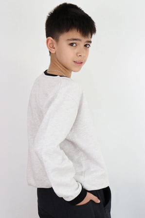 Breeze Erkek Çocuk Sweatshirt Renkli Yazı Baskılı 10-16 Yaş, Bej Melanj