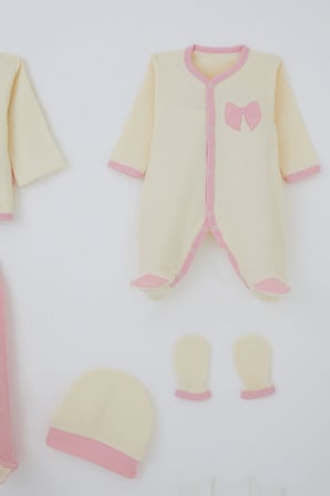 Breeze Kız Bebek Hastane Çıkışı 8 Li Fiyonk Nakışlı 0-3 Ay, Krem