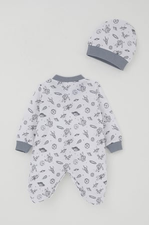 Breeze Erkek Bebek Patikli Tulum Uzay Temalı Minik Astronat Desenli 0-6 Ay, Beyaz