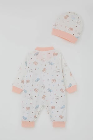 Breeze Kız Bebek Tulum Renkli Kedicik Desenli Minnoş Ayaklar 0-6 Ay, Beyaz
