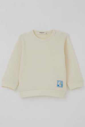Breeze Erkek Bebek Pijama Takımı Omuzdan Patlı Sevimli Uykucu Yıldız Armalı 4 Ay-1 Yaş, Krem