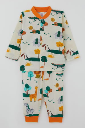 Breeze Erkek Bebek Pijama Takımı Safari Temalı Sevimli Hayvancıklar Desenli Önden Çıtçıtlı 4 Ay-1 Yaş, Sarı