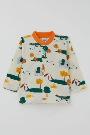 Breeze Erkek Bebek Pijama Takımı Safari Temalı Sevimli Hayvancıklar Desenli Önden Çıtçıtlı 4 Ay-1 Yaş, Sarı