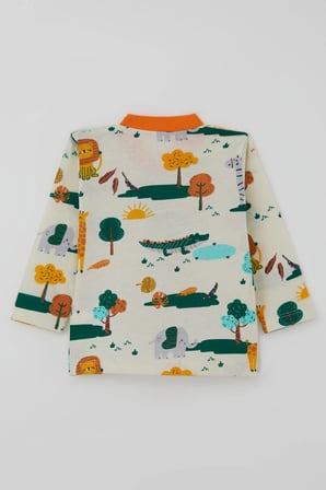 Breeze Erkek Bebek Pijama Takımı Safari Temalı Sevimli Hayvancıklar Desenli Önden Çıtçıtlı 4 Ay-1 Yaş, Sarı