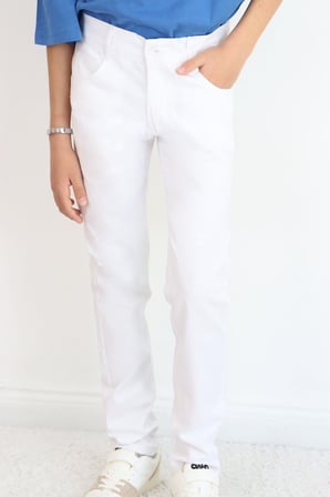 Konsept Erkek Çocuk Gabardin Pantolon Düğmeli Fermuarlı 10-14 Yaş , Beyaz