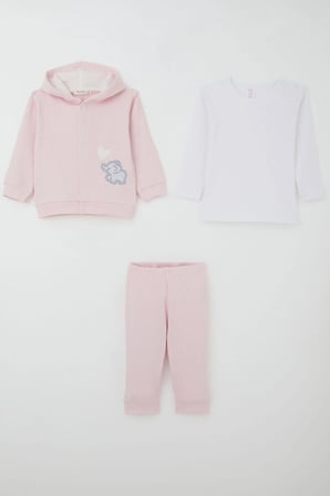 Breeze Kız Bebek Bodyli 3 Lü Takım Balonlu Sevimli Bebek Fil Arma Nakışlı 4 Ay-1 Yaş, Pembe