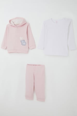 Breeze Kız Bebek Bodyli 3 Lü Takım Balonlu Sevimli Bebek Fil Arma Nakışlı 4 Ay-1 Yaş, Pembe