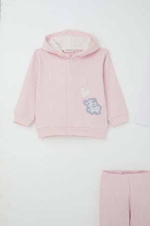 Breeze Kız Bebek Bodyli 3 Lü Takım Balonlu Sevimli Bebek Fil Arma Nakışlı 4 Ay-1 Yaş, Pembe