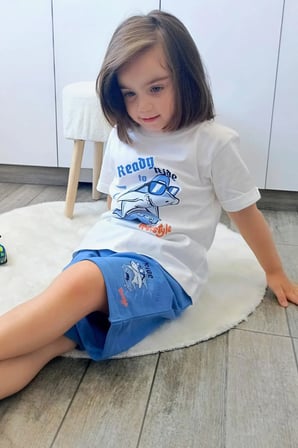 Breeze Erkek Çocuk Şortlu Takım Havalı Kaykaycı Köpek Balığı Baskılı 1-4 Yaş, Ekru