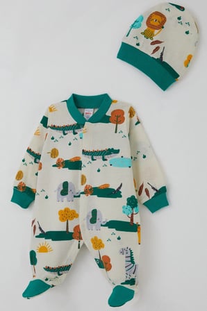 Breeze Erkek Bebek Patikli Tulum Safari Temalı Sevimli Hayvancıklar Desenli 0-9 Ay, Sarı