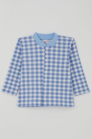 Breeze Erkek Bebek Pijama Takımı Ekose Desenli Önden Çıtçıtlı 4 Ay-1 Yaş, Mavi