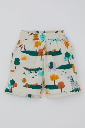 Breeze Erkek Çocuk Şortlu Pijama Takımı Safari Temalı Sevmli Hayvancıklar Desenli 1.5-5 Yaş, Sarı