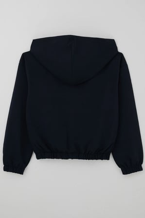 Breeze Kız Çocuk Hırka Yazı Nakışlı Kapüşonlu Bel Kısmı Lastikli 9-14 Yaş, Lacivert
