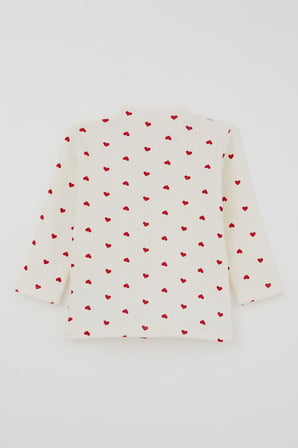 Breeze Kız Bebek Pijama Takımı Kalp Desenli Önden Çıtçıtlı 4 Ay - 1 Yaş , Krem
