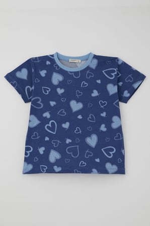 Breeze Kız Çocuk Şortlu Pijama Takımı Kalp Desenli 4-8 Yaş, İndigo
