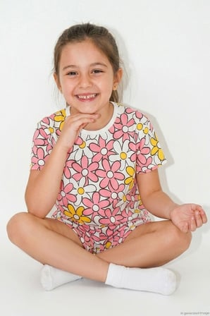 Breeze Kız Çocuk Şortlu Pijama Takımı Renkli Papatya Desenli 4-8 Yaş, Karışık Renk