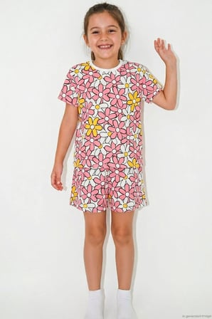 Breeze Kız Çocuk Şortlu Pijama Takımı Renkli Papatya Desenli 4-8 Yaş, Karışık Renk