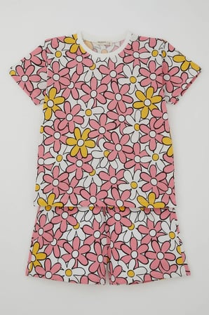 Breeze Kız Çocuk Şortlu Pijama Takımı Renkli Papatya Desenli 4-8 Yaş, Karışık Renk