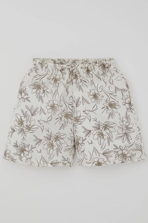 Breeze Kız Çocuk Şortlu Pijama Takımı Çiçek Desenli 4-8 Yaş, Ekru