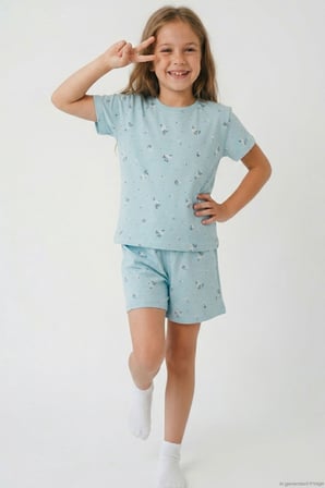 Breeze Kız Çocuk Şortlu Pijama Takımı Çiçek Desenli 4-8 Yaş, Açık Mavi