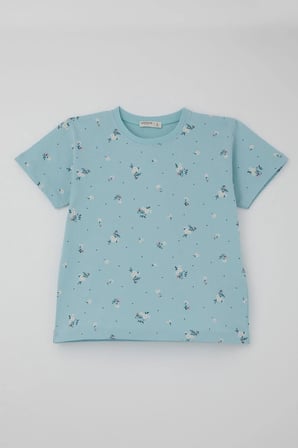 Breeze Kız Çocuk Şortlu Pijama Takımı Çiçek Desenli 4-8 Yaş, Açık Mavi