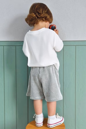 Breeze Erkek Çocuk Şortlu Takım Yazı Baskılı Şortu Bağcık Aksesuarlı 1.5-5 Yaş, Ekru