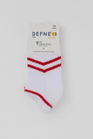 Defne Baby Erkek Çocuk Spor Patik Çorap Çizgi Detaylı 5-12 Yaş, Beyaz