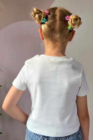 Breeze Kız Çocuk Crop Tişört Taşlı Fiyonk Baskılı 7-12 Yaş, Ekru