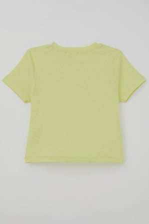 Breeze Kız Çocuk Crop Tişört Taşlı Fiyonk Baskılı 7-12 Yaş, Fıstık Yeşili
