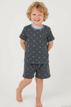 Breeze Erkek Bebek Şortlu Pijama Takım Renkli Dinozor Desenli 9 Ay-3 Yaş, Antrasit