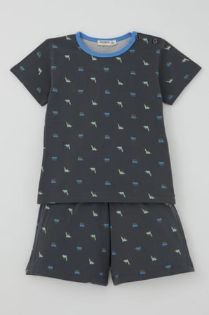 Breeze Erkek Bebek Şortlu Pijama Takım Renkli Dinozor Desenli 9 Ay-3 Yaş, Antrasit