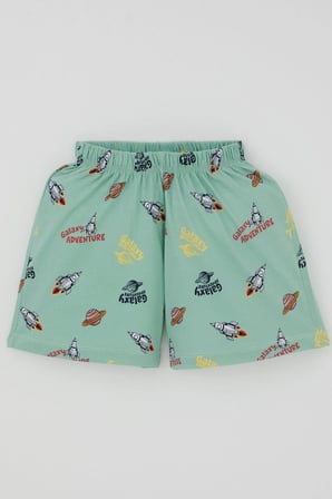 Breeze Erkek Bebek Şortlu Pijama Takımı Galaksi Macerası Temalı 9 Ay-3 Yaş, Su Yeşili