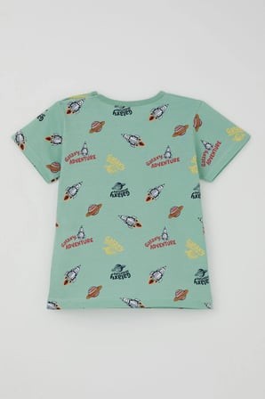 Breeze Erkek Bebek Şortlu Pijama Takımı Galaksi Macerası Temalı 9 Ay-3 Yaş, Su Yeşili
