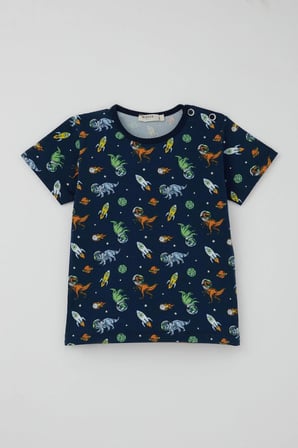 Breeze Erkek Bebek Şortlu Pijama Takımı Uzay Temalı Astronot Dinozor Desenli 9 Ay-3 Yaş, Lacivert