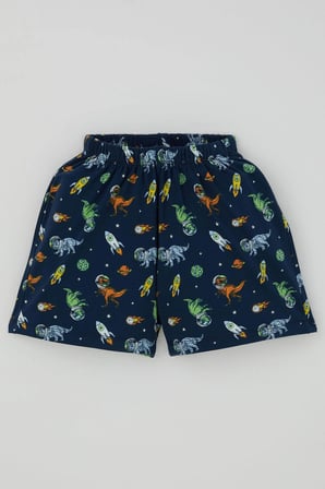 Breeze Erkek Bebek Şortlu Pijama Takımı Uzay Temalı Astronot Dinozor Desenli 9 Ay-3 Yaş, Lacivert