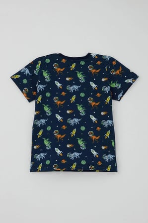 Breeze Erkek Bebek Şortlu Pijama Takımı Uzay Temalı Astronot Dinozor Desenli 9 Ay-3 Yaş, Lacivert