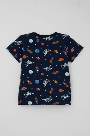 Breeze Erkek Bebek Şortlu Pijama Takımı Galaksi Temalı Astronot Desenli 9 Ay-3 Yaş, Lacivert