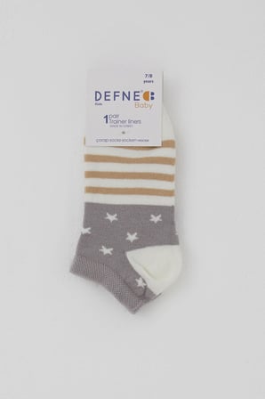 Defne Baby Erkek Çocuk Patik Çorap Yıldız Desenli 7-12 Yaş, Ekru