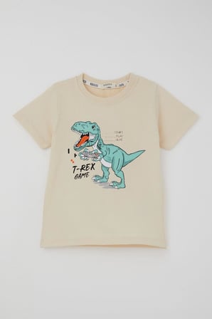 Breeze Erkek Çocuk Şortlu Takım Oyun Tutkunu Dinozor Baskılı 2-6 Yaş, Krem