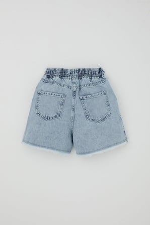 Breeze Kız Çocuk Jean Şort Bağcıklı Paçası Püsküllü Cepli 8-14 Yaş, Açık Mavi