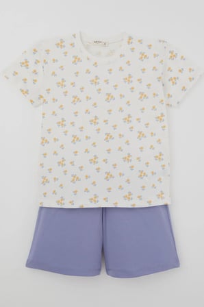 Breeze Kız Çocuk Şortlu Pijama Takımı Çiçek Desenli 4-8 Yaş, Beyaz
