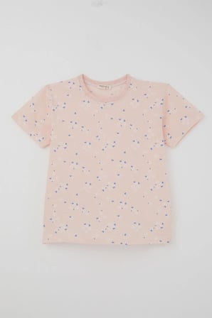 Breeze Kız Çocuk Şortlu Pijama Takımı Çiçek Desenli 4-8 Yaş, Pudra