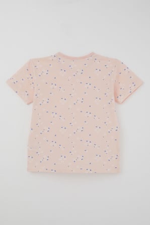Breeze Kız Çocuk Şortlu Pijama Takımı Çiçek Desenli 4-8 Yaş, Pudra