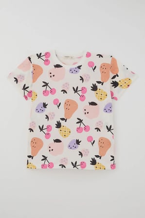Breeze Kız Çocuk Şortlu Pijama Takımı Neşeli Meyveler 4-8 Yaş, Ekru