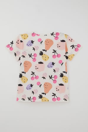 Breeze Kız Çocuk Şortlu Pijama Takımı Neşeli Meyveler 4-8 Yaş, Ekru