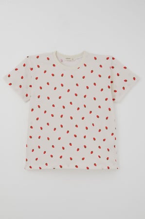 Breeze Kız Çocuk Şortlu Pijama Takımı Çilek Desenli 4-8 Yaş, Krem